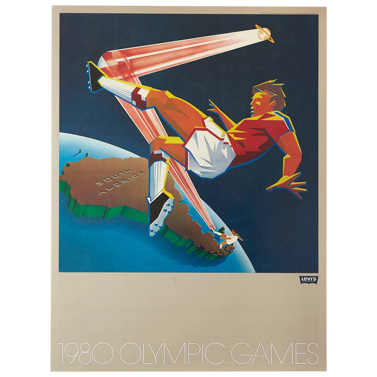 Original Vintage Sport Poster Levi's Moscow '80 Olympic Games S America Football
