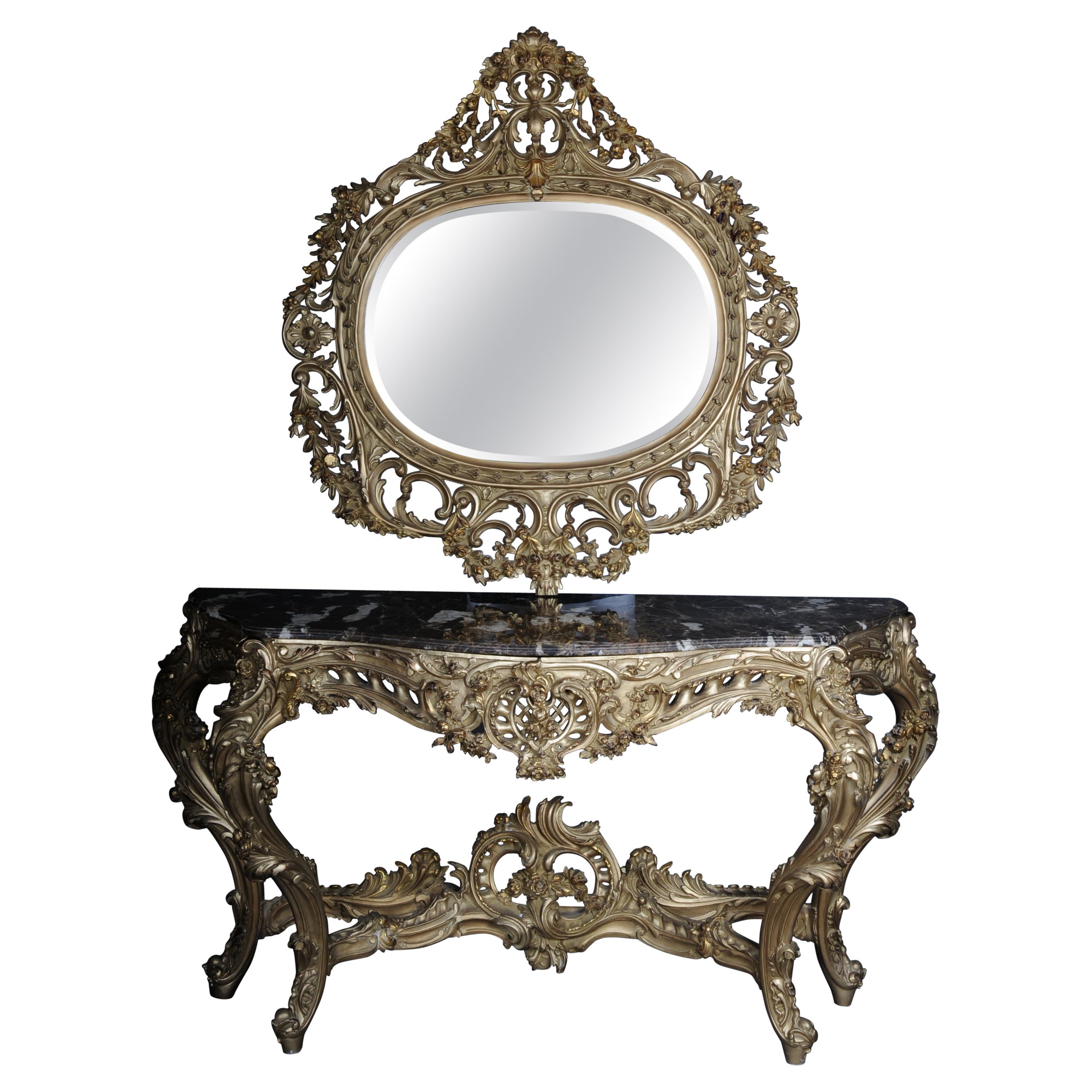 Magnificent Rococo Mirror Console / Sideboard, Gold Beech Wood, Gilt For Sale