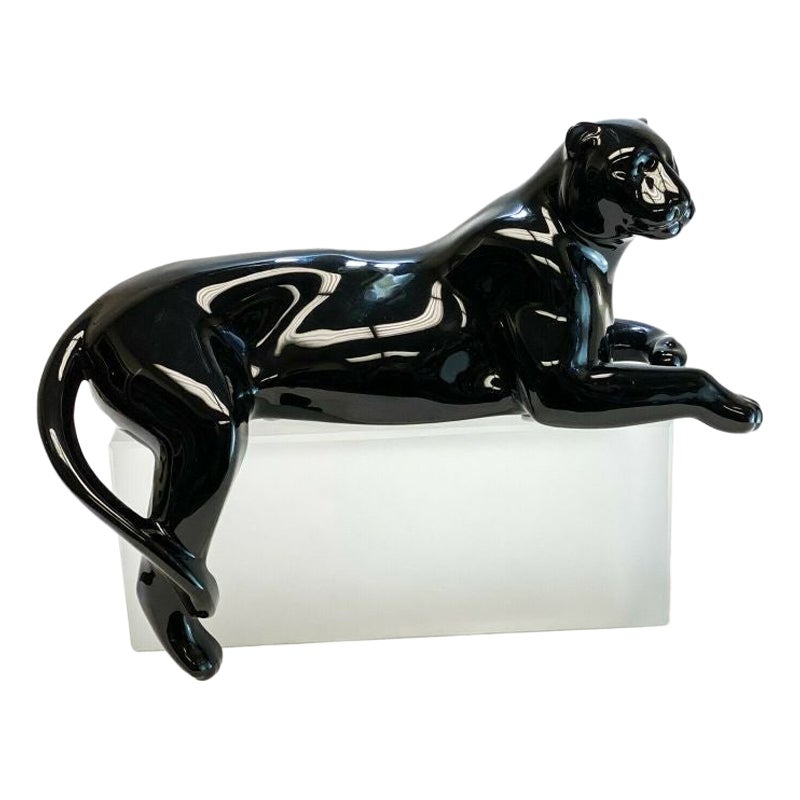 Magnificent Cartier France Glass Sculpture Panthère Black Panther Ltd Edition