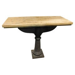 Cast Iron and Wood "Bistro" Table, Industrial Console, Early 1900s France