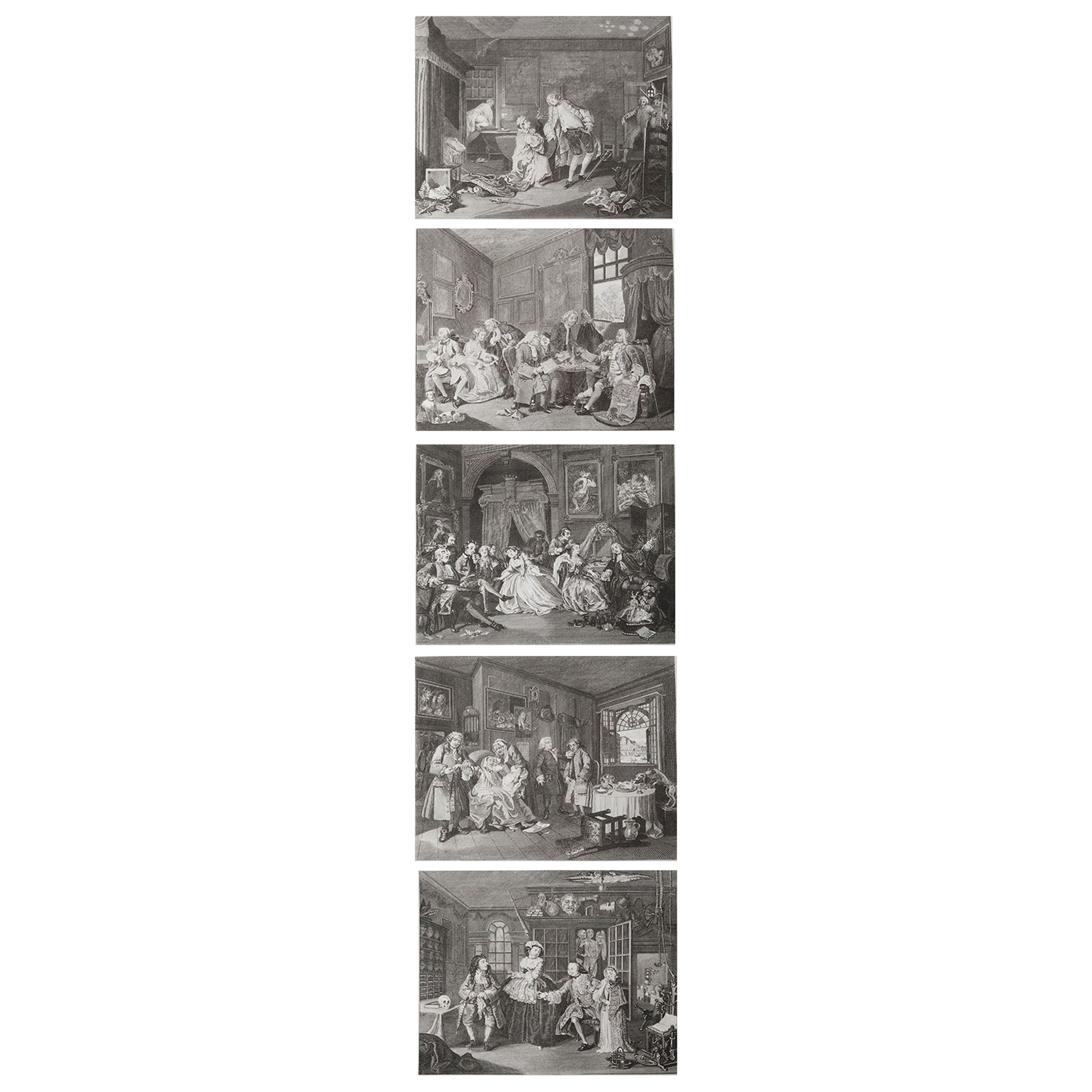 Set of 5 Original Antique Prints After William Hogarth, "Marriage A La Mode" 