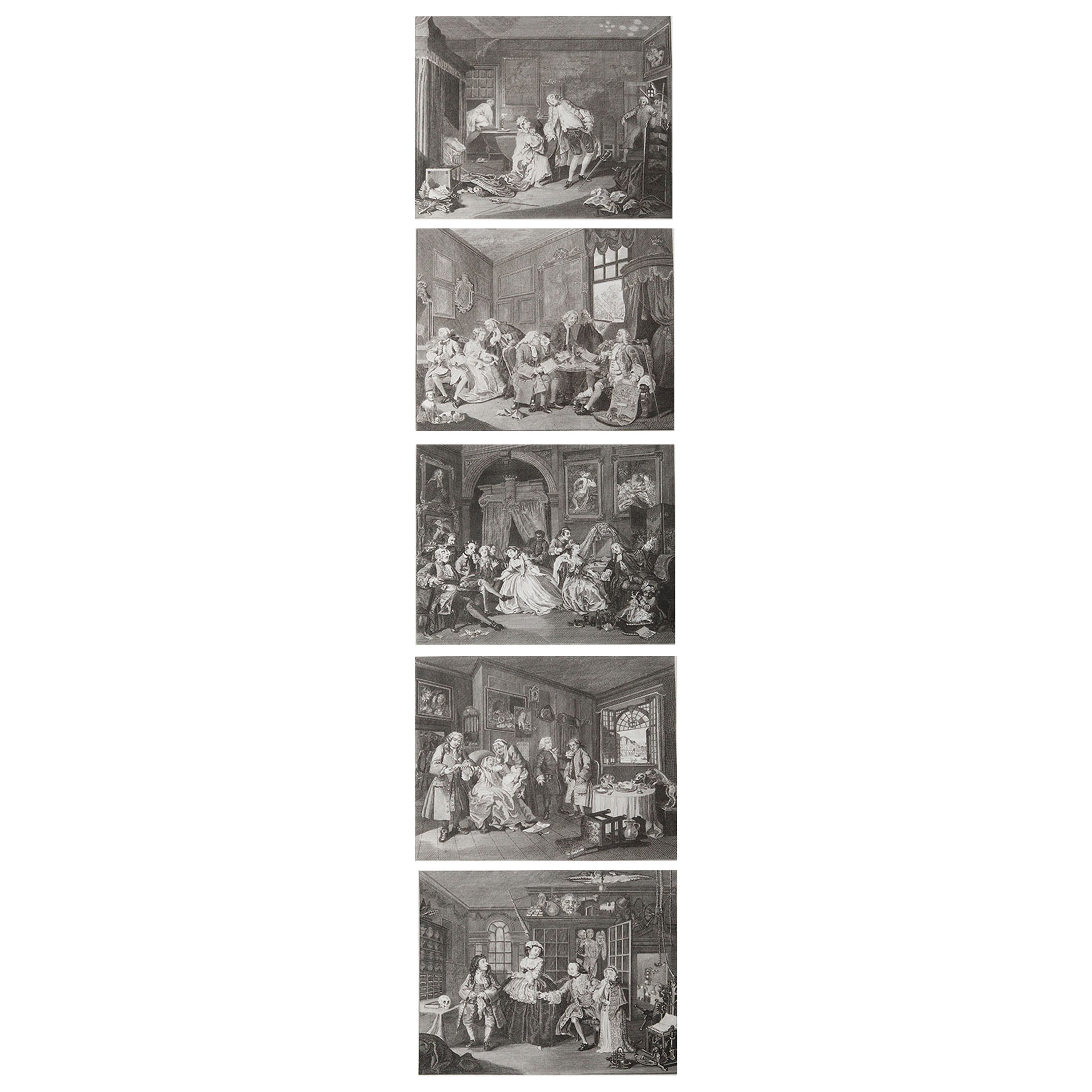 Set of 5 Original Antique Prints After William Hogarth, "Marriage A La Mode"