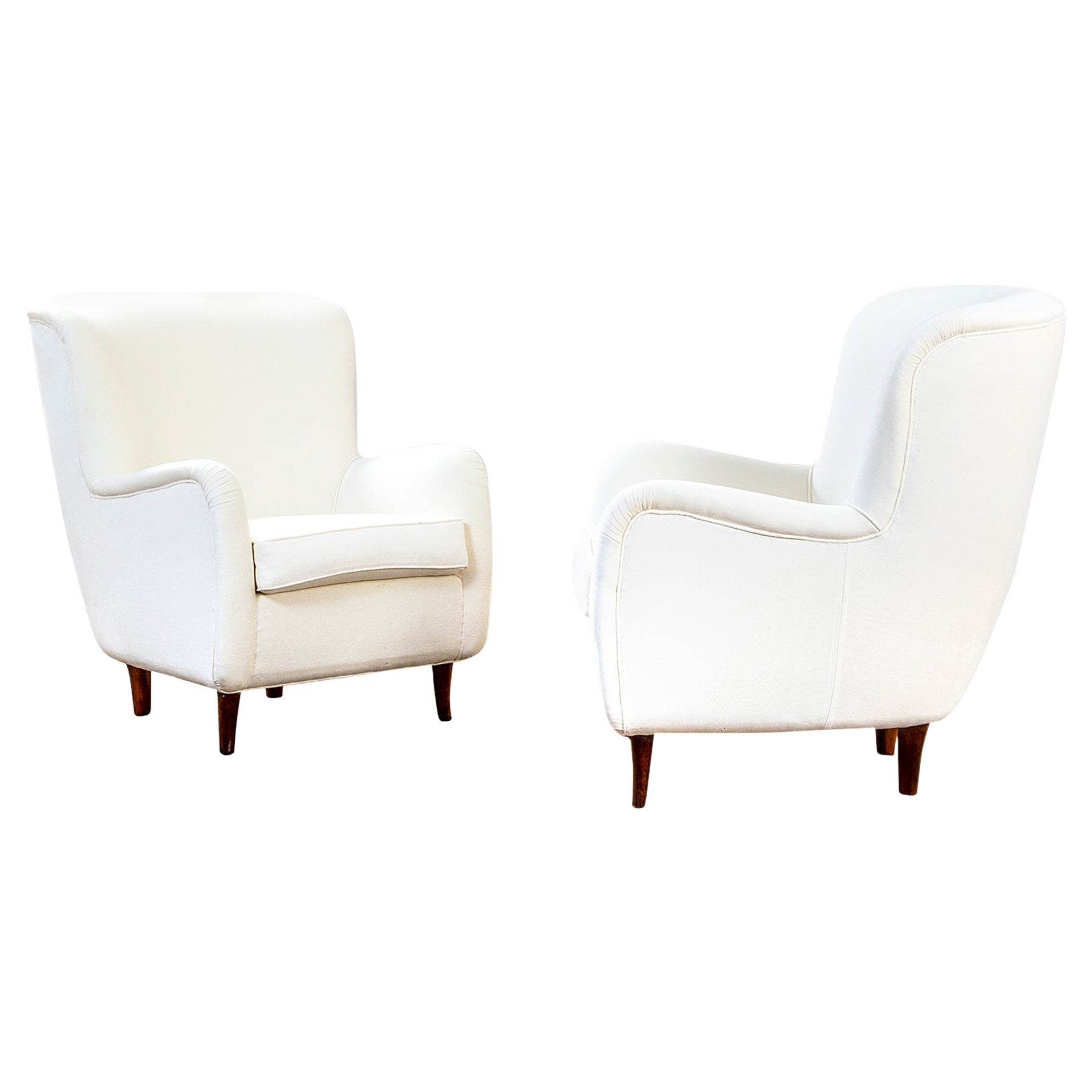 20th Century Franco Albini 'Attr.' Pair of Armchairs in White Fabric '50s For Sale