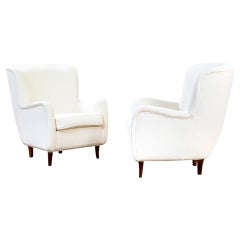 20th Century Franco Albini 'Attr.' Pair of Armchairs in White Fabric '50s