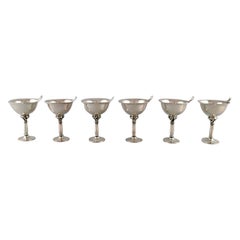 Vintage Harald Nielsen for Georg Jensen, a Set of Six Cocktail Glasses & Cocktail Picks