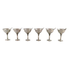 Vintage Harald Nielsen for Georg Jensen, a Set of Six Cocktail Glasses & Cocktail Picks