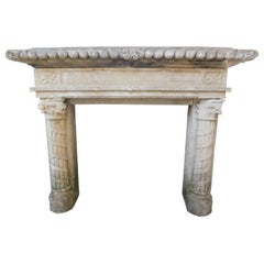 Important Antique Fireplace Mantle in Stone, Hand Carved Columns, '800 Italy