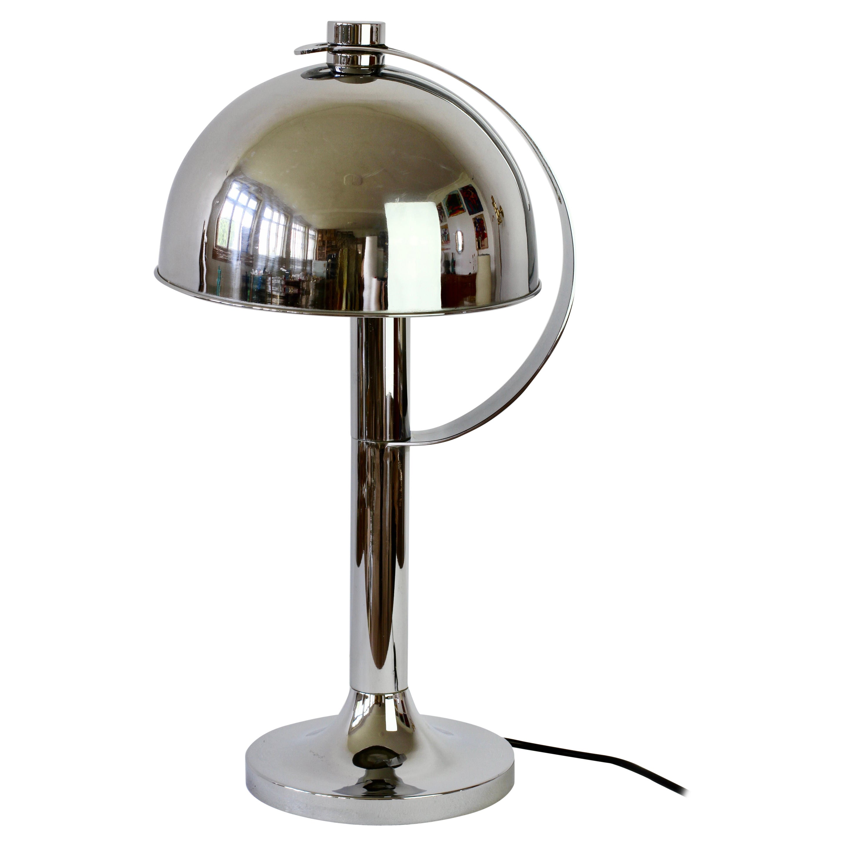 Rare Florian Schulz Mid-Century Vintage Modernist Chrome Adjustable Table Lamp For Sale