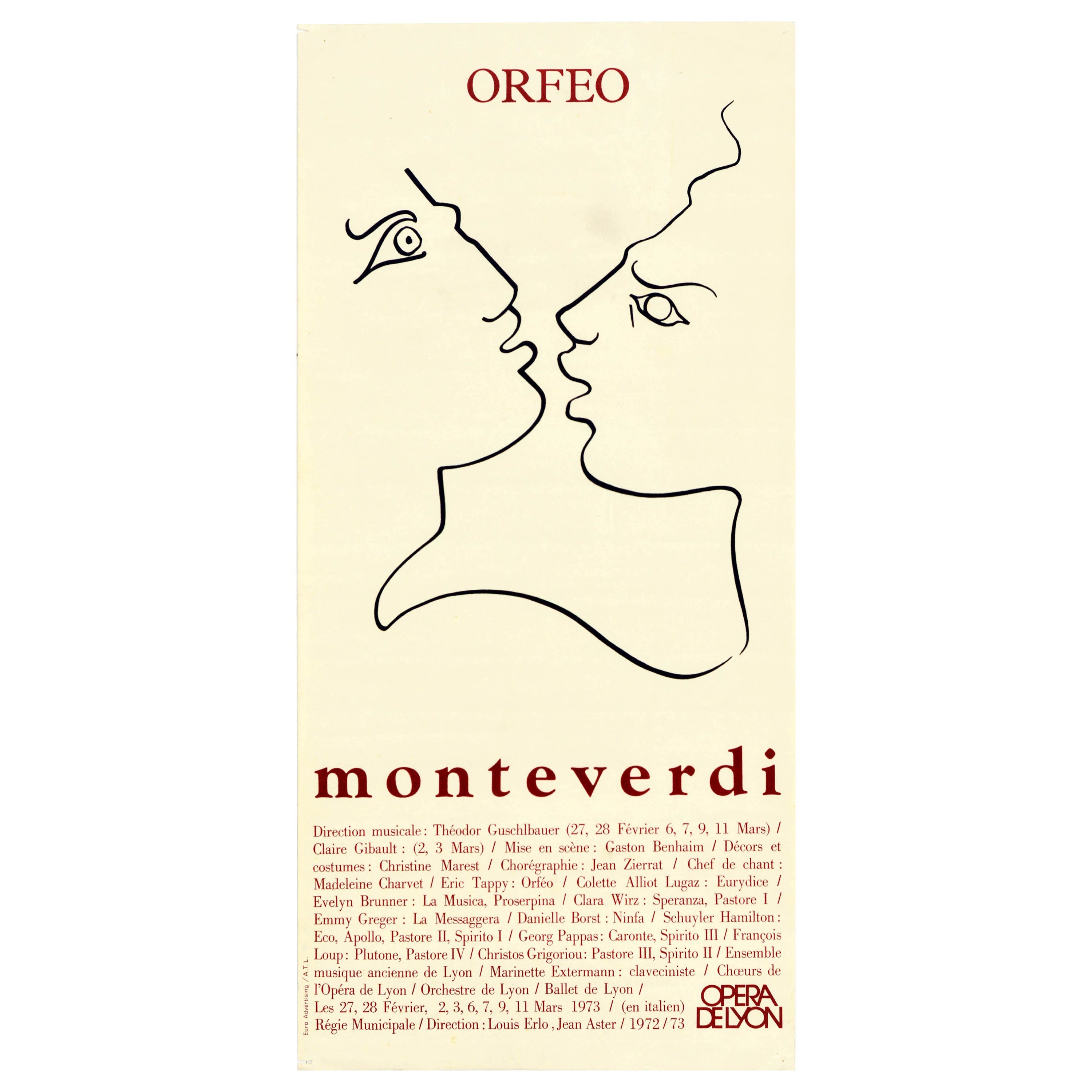 Original Vintage Poster Orfeo Monteverdi Opera De Lyon Music Greek Legend Art For Sale