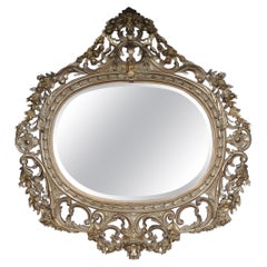 Richly Carved Royal Wall Mirror in Louis XV, Beech Wood