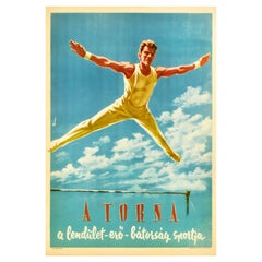 Original Vintage Sport Poster Torna Hungary Gymnastics Flight Strength Courage
