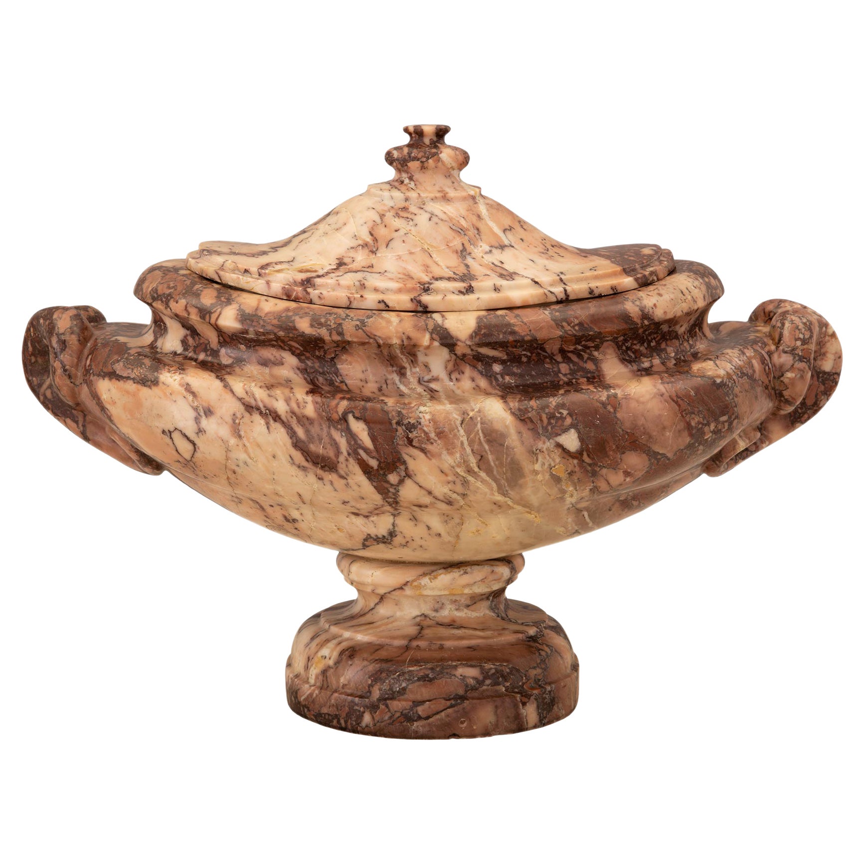 Italian 19th Century Brèche Violette Marble Lidded Urn