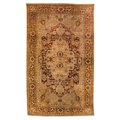 Antiker indischer Agra Tan handgefertigter Allover-Teppich aus Wolle