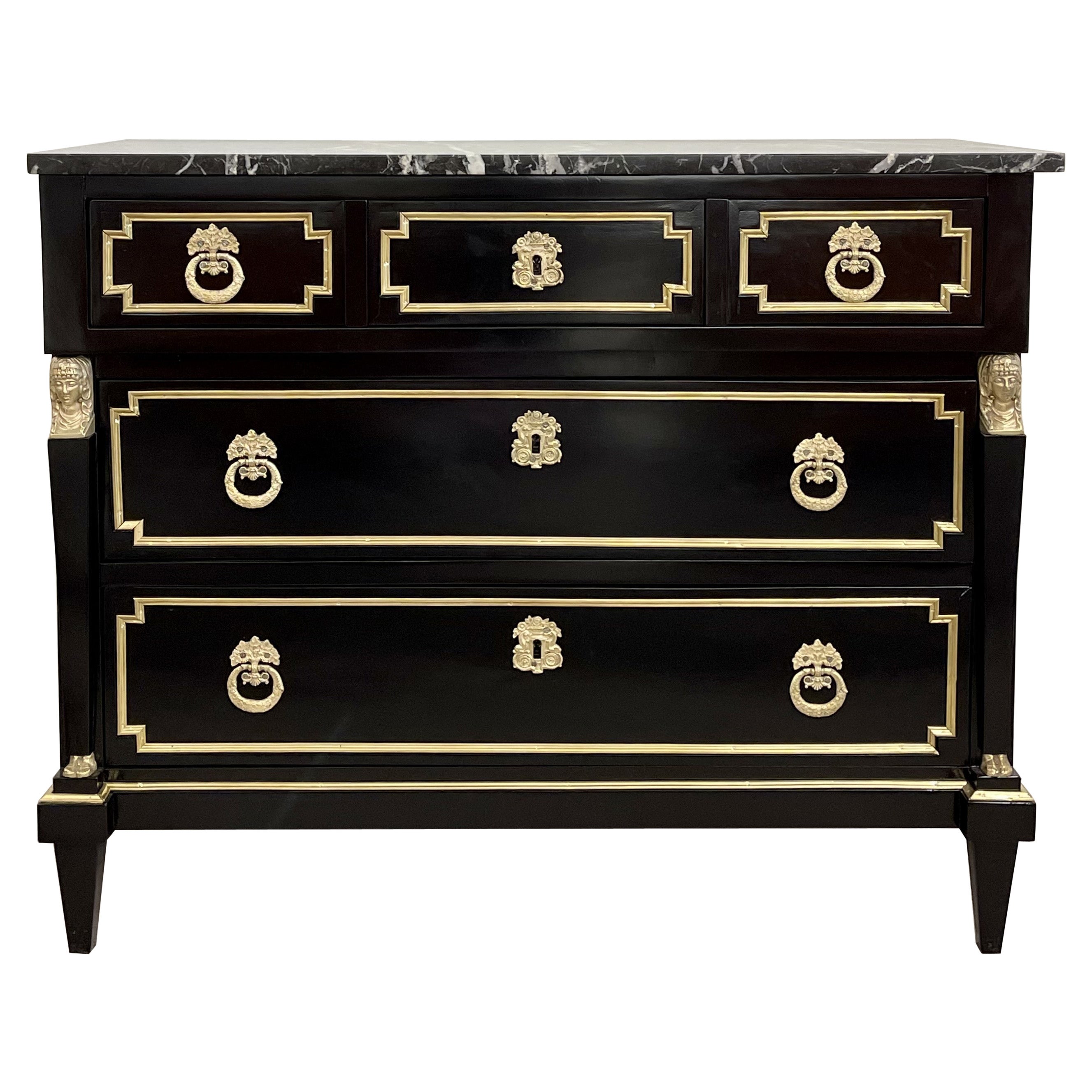 19th Cent Ebony Empire Commode or Nightstand, Refinished, Bronze Mounted For Sale