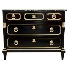 19th Cent Ebony Empire Commode or Nightstand, Refinished, Bronze Mounted