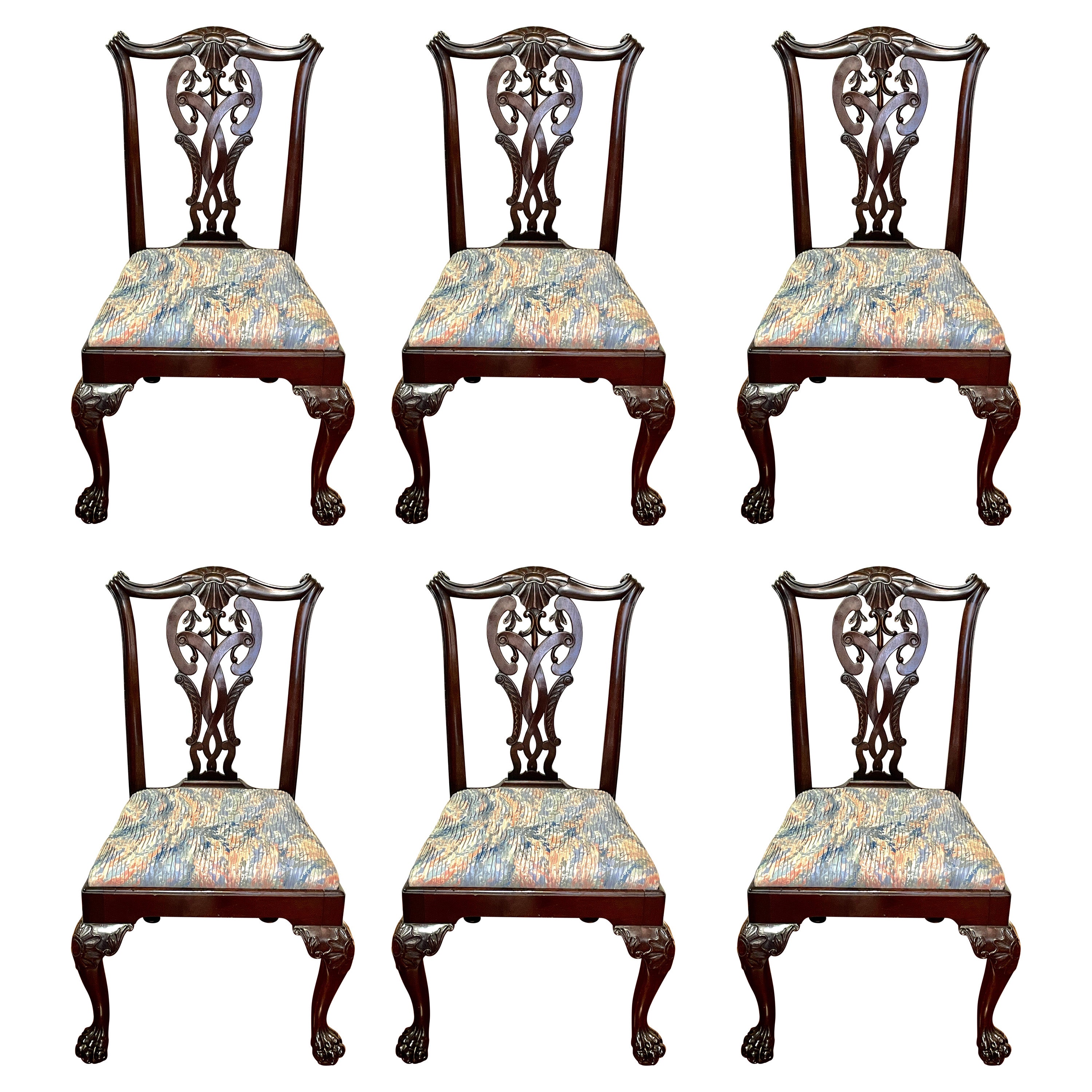 Superb Set of Six Antique English Geo. I/II Style Hand Carved Mahogany Chairs For Sale