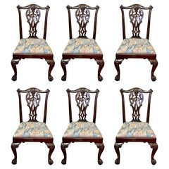 Superb Set of Six Antique English Geo. I/II Style Hand Carved Mahogany Chairs