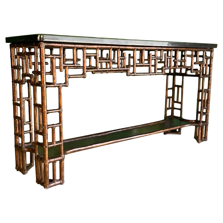 Rattan Chinoiserie Console Table by Lexington For Sale