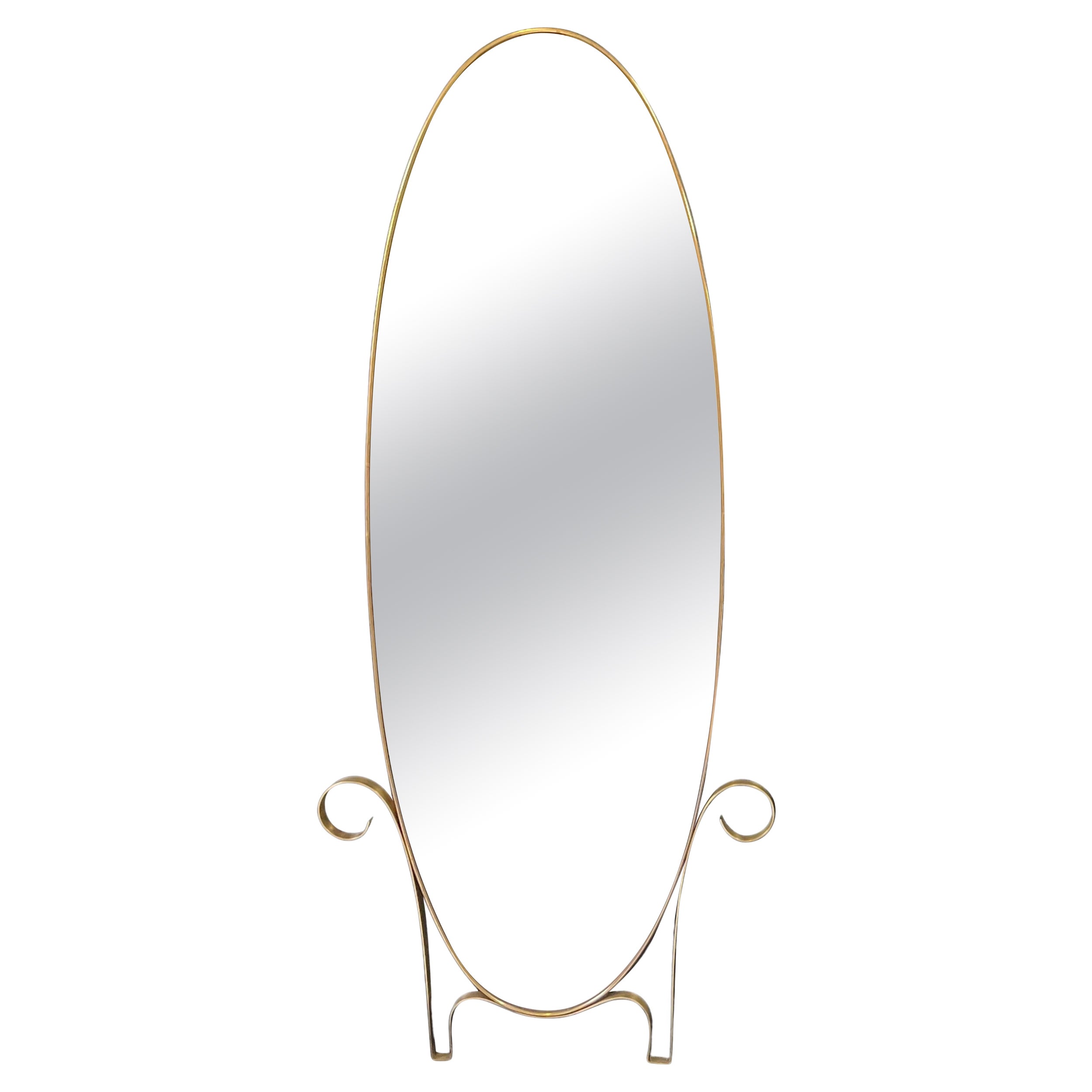 Elegant Italian Oval Wall Mirror in Brass For Sale