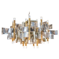 Mid-Century Modern Chrome Brass and Lucite Fixture