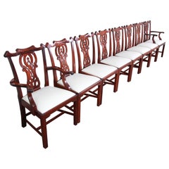 Baker Furniture Style Chippendale Carved Mahogany Dining Chairs, Set of Eight