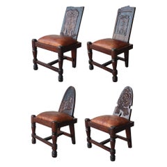 Primitive Hand Carved Wood and Leather Chairs