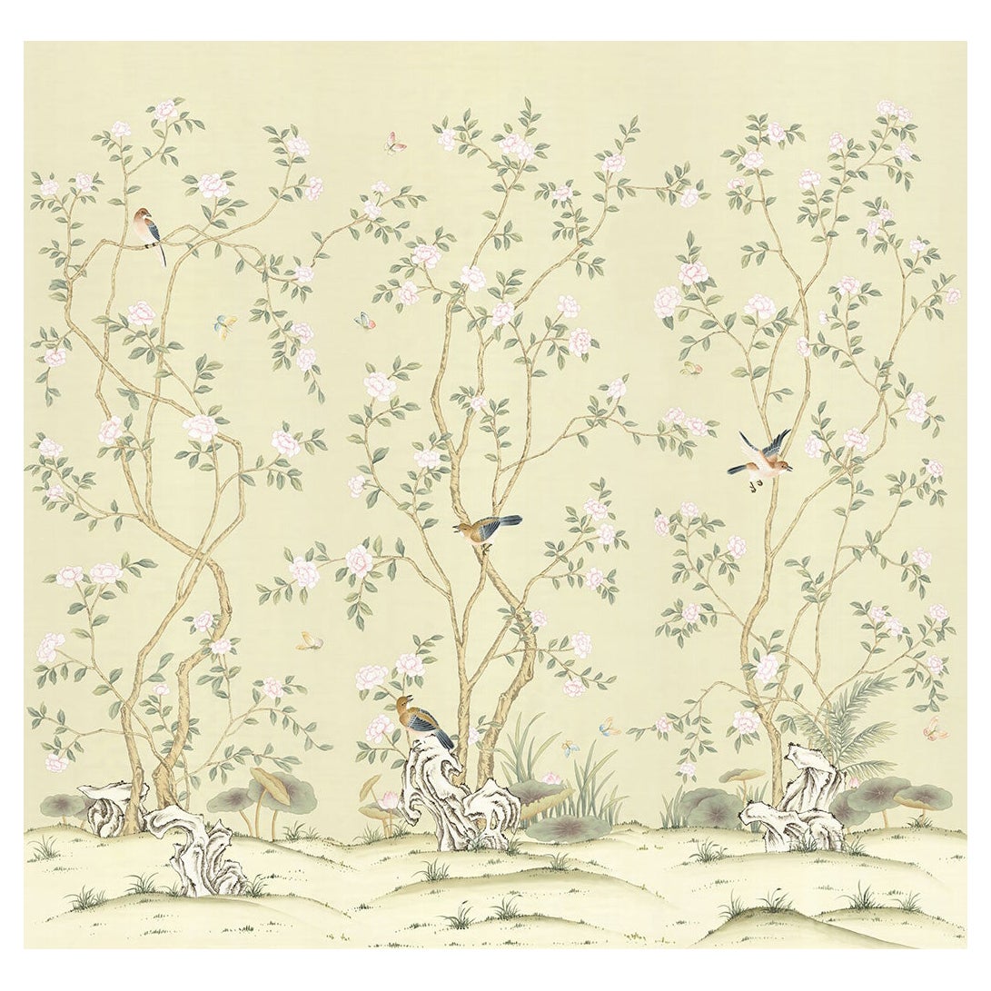 Chinoiserie-Wandteppich in Creme, Lantilly