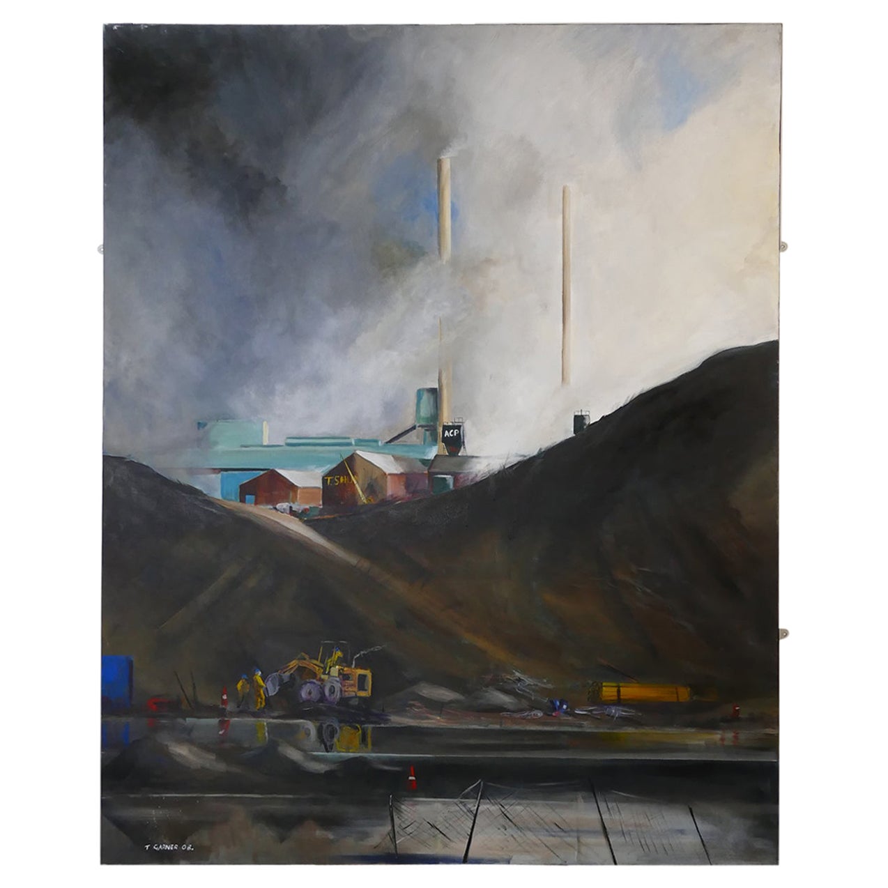 Large Industrial Oil on Canvas Titled ‘Road Builders’ For Sale