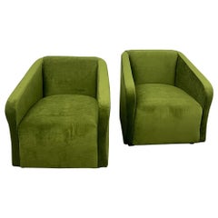 Vintage Pair Green Velvet Swivel Chairs