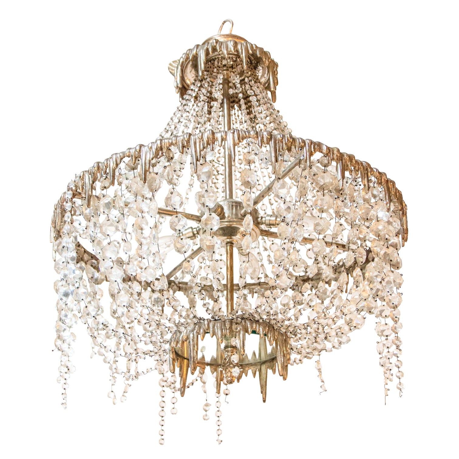 French Crystal and Mirror Chandelier For Sale