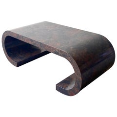 Postmodern Faux Marble Laminate Scroll Coffee Table, After Karl Springer