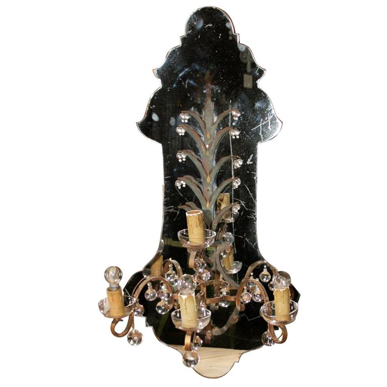 Large French Medallion Shaped Mirrored Sconce For Sale