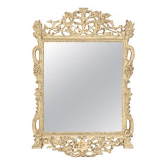 French Hand Carved Tan White Wash Mirror