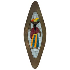 Vintage 1950s Salvador Teran Mexican Mosaic Tile Inlay Wall Art of Fruit Lady Vendor
