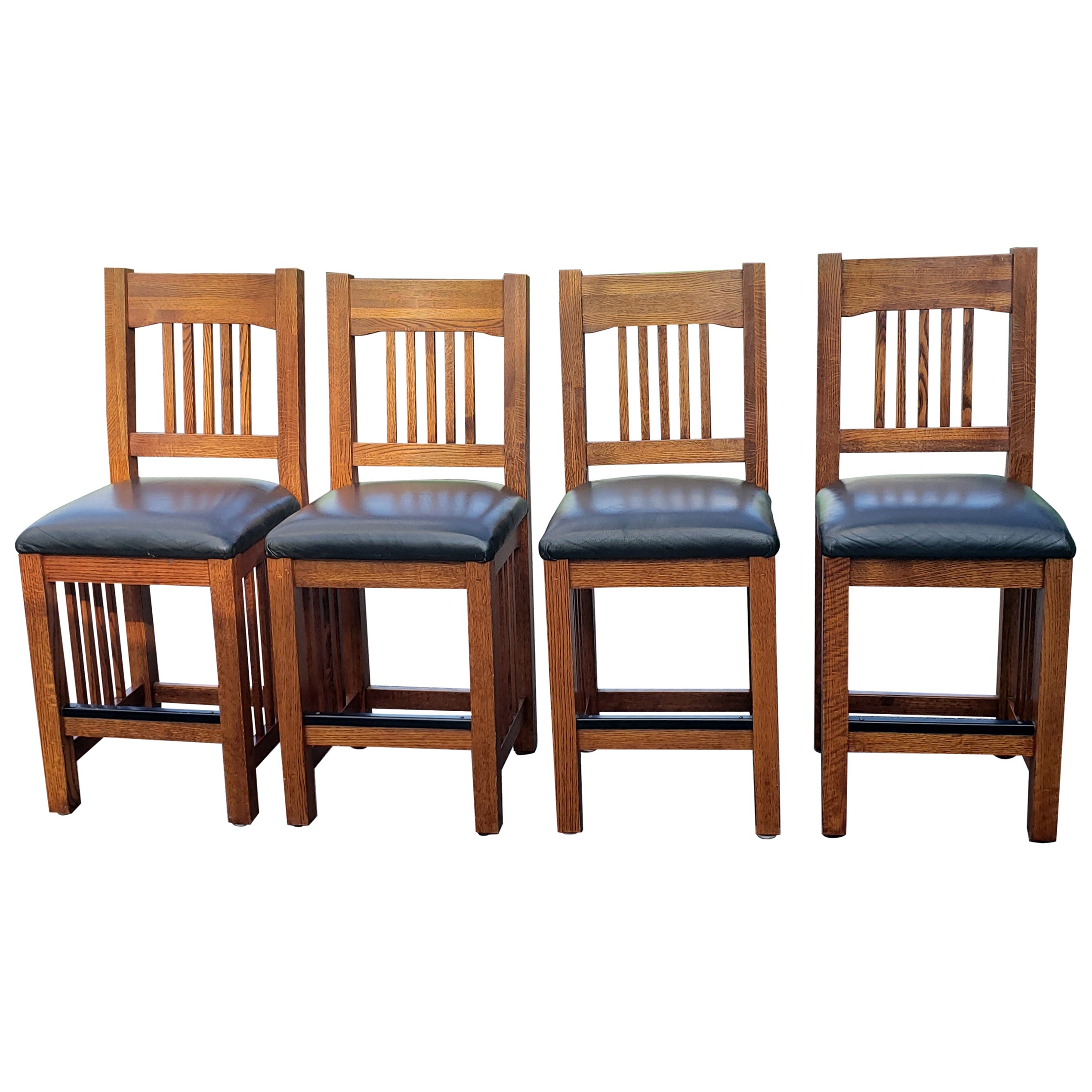 Set of 4 Contemporary Mission Oak & Leather Counter Stools