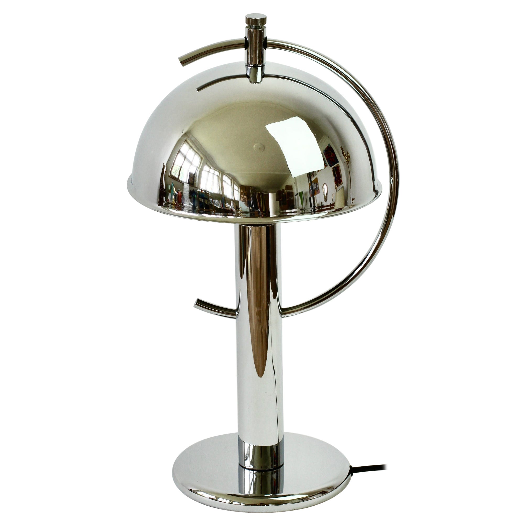 Rare Florian Schulz Mid-Century Vintage Modernist Chrome Adjustable Table Lamp