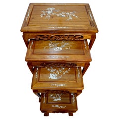 Vintage Mother of Pearl Rosewood Nesting Tables Set of Four with Ball and Claw Feet