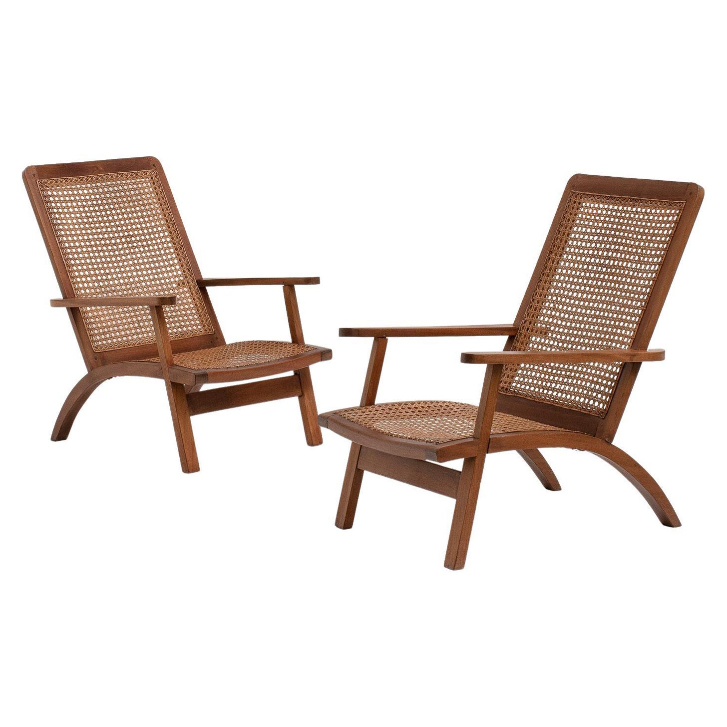 Pair of French Mahogany and Cane Armchairs, 1950s For Sale