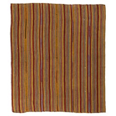 6.2x7.2 Ft Vintage Hand-Woven Kilim. Wool Flat-Weave Rug with Vertical Bands