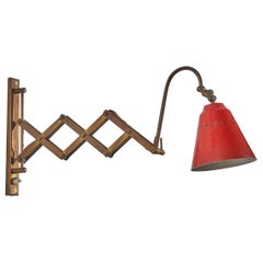 Italian, Adjustable Wall Light, Brass, Red Lacquered Metal, Italy, 1940s