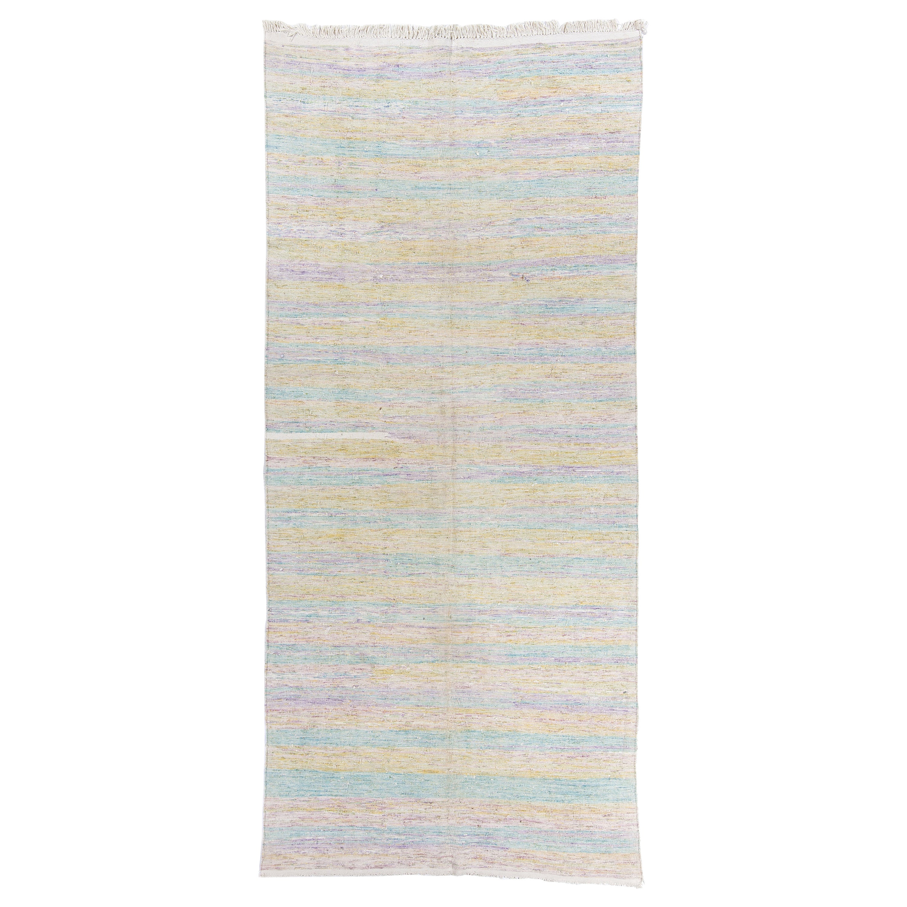 5.2x11.8 Ft Striped Vintage Hand-Woven Central Anatolian Kilim Runner Flat Weave For Sale