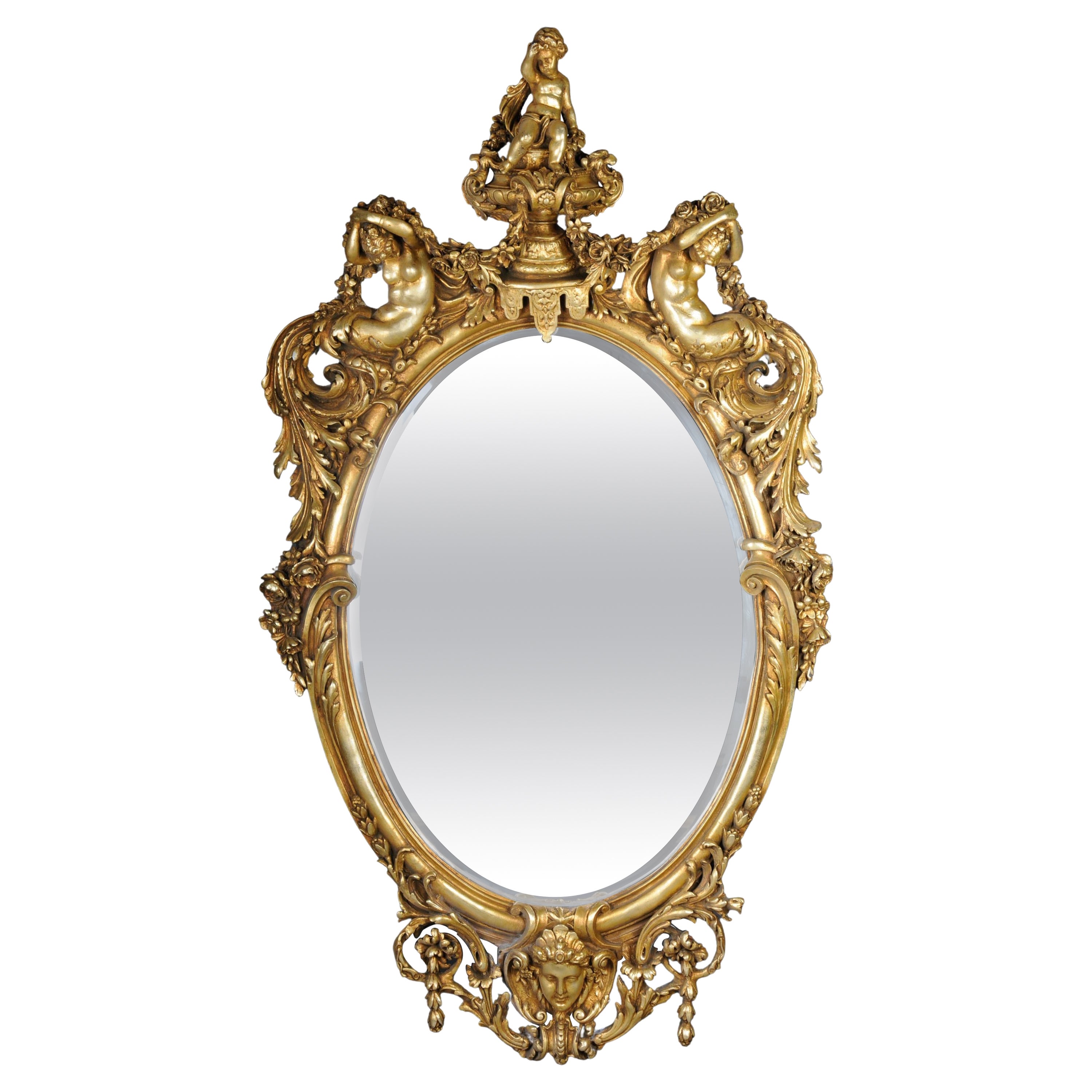Royal and Monumental Gilded Wall Mirror After F. Linke, Paris For Sale