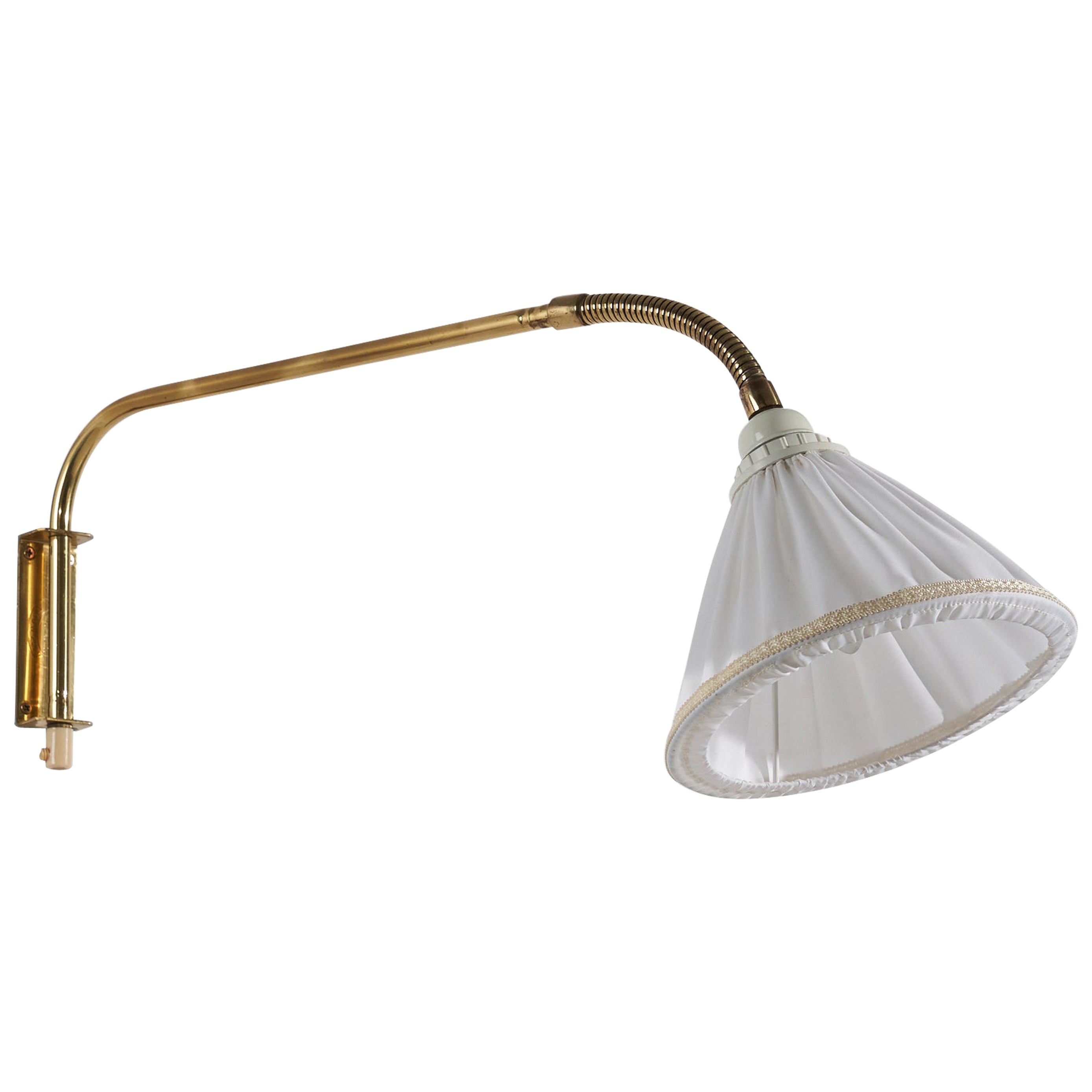 Swedish Designer, Wall Light, Brass, Fabric, Sweden, c. 1940s