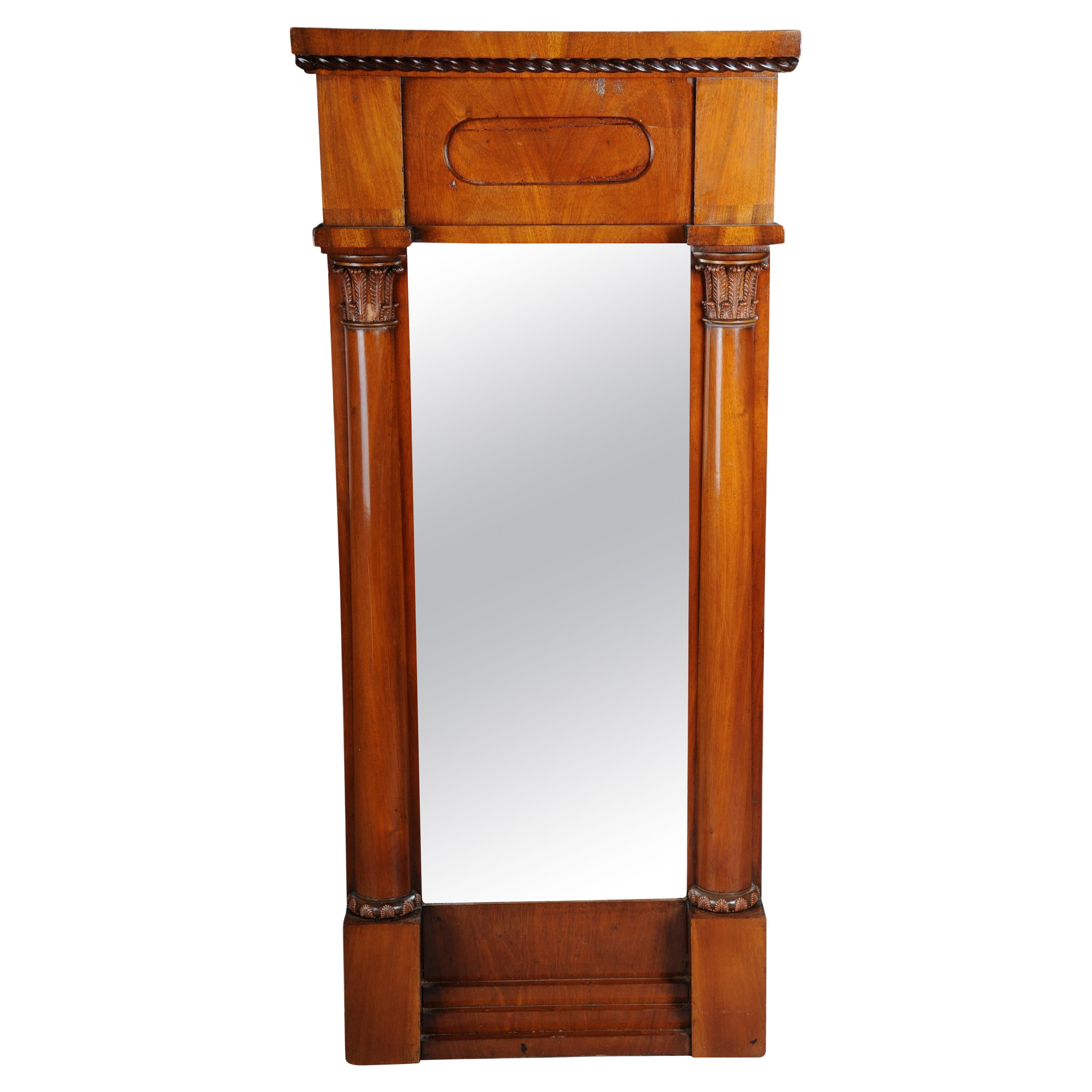 Classic Biedermeier Wall Mirror, Oak and Mahogany Around 1840 For Sale