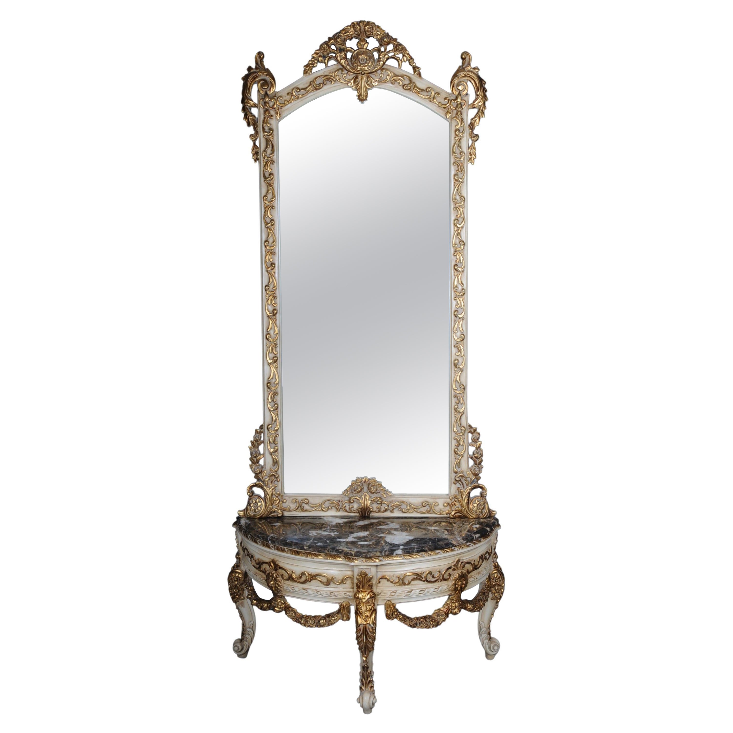 20th Century Beautiful Console Mirror/Floor Mirror in the Louis XV, Gilt Beige For Sale