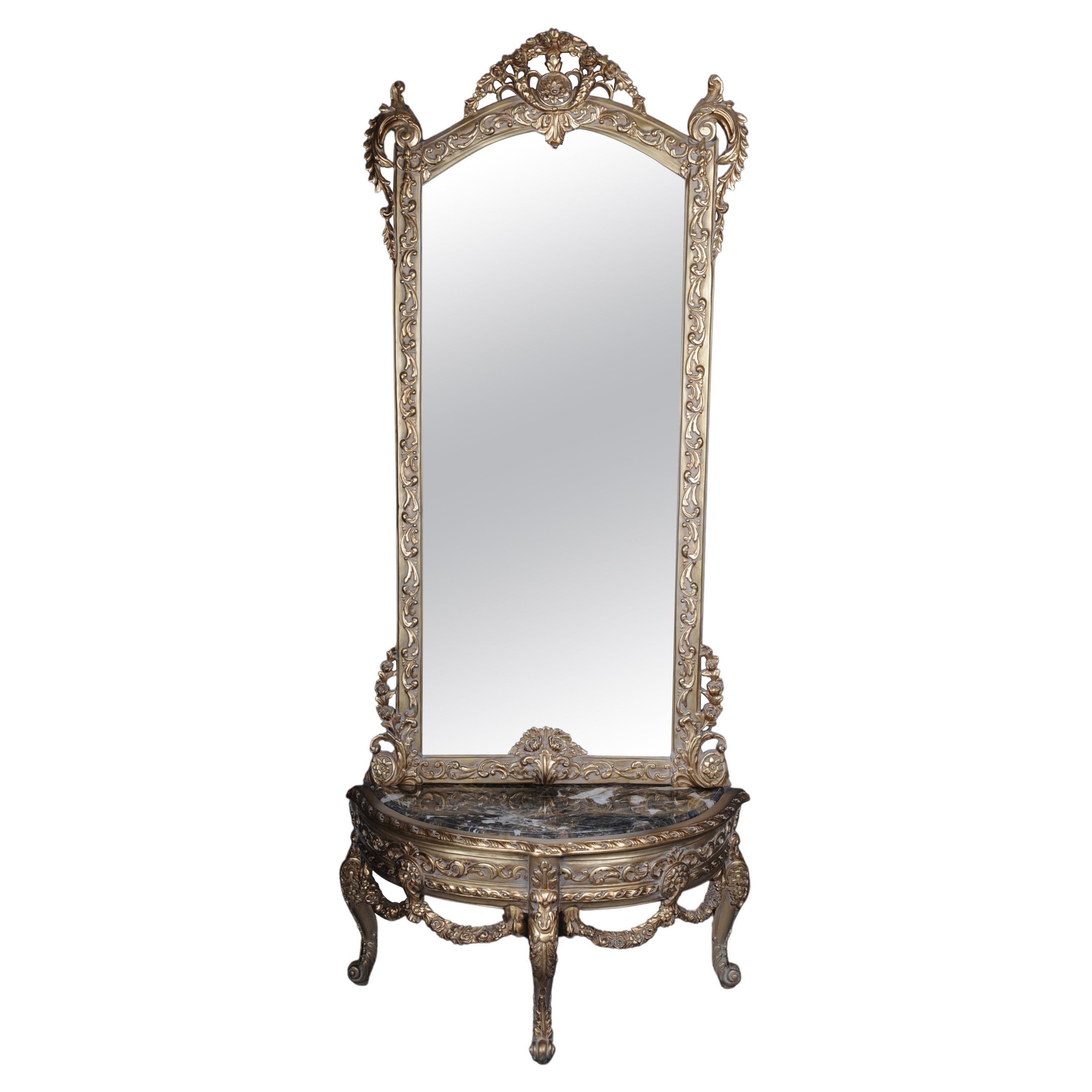 Schöner Konsolenspiegel/Floor-Spiegel des 20. Jahrhunderts im Louis XV-Stil, vergoldet