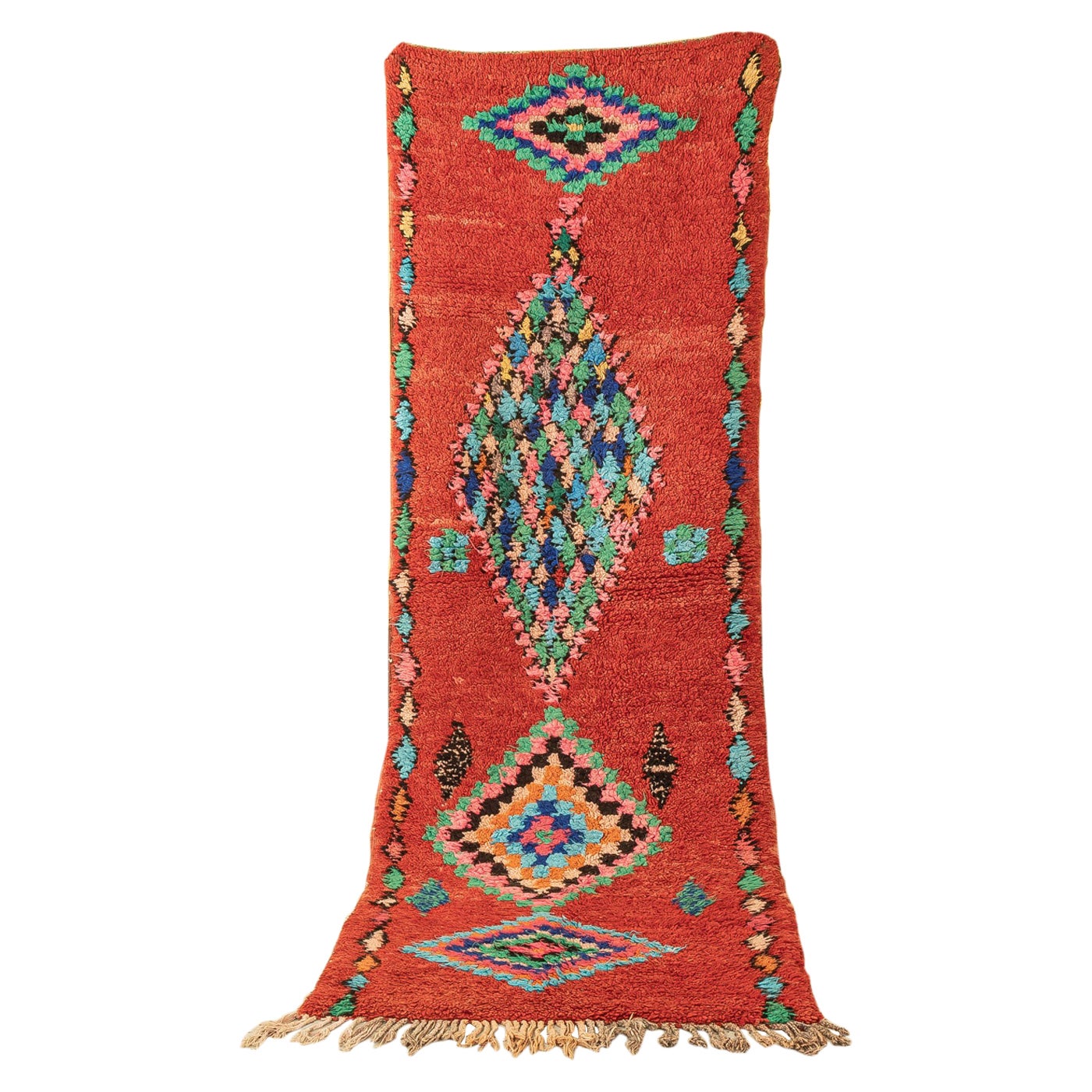 Vintage Moroccan Boujad Berber Rug Middle Agtlas Mountains Red Blue Green For Sale