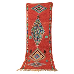 Vintage Moroccan Boujad Berber Rug Middle Agtlas Mountains Red Blue Green