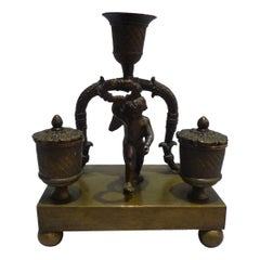 English Regency Cherub Inkwell with Candleholder