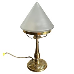 Unique Early 1900s Arts and Crafts, Fine Brass & Mint Glass Table or Desk Lamp
